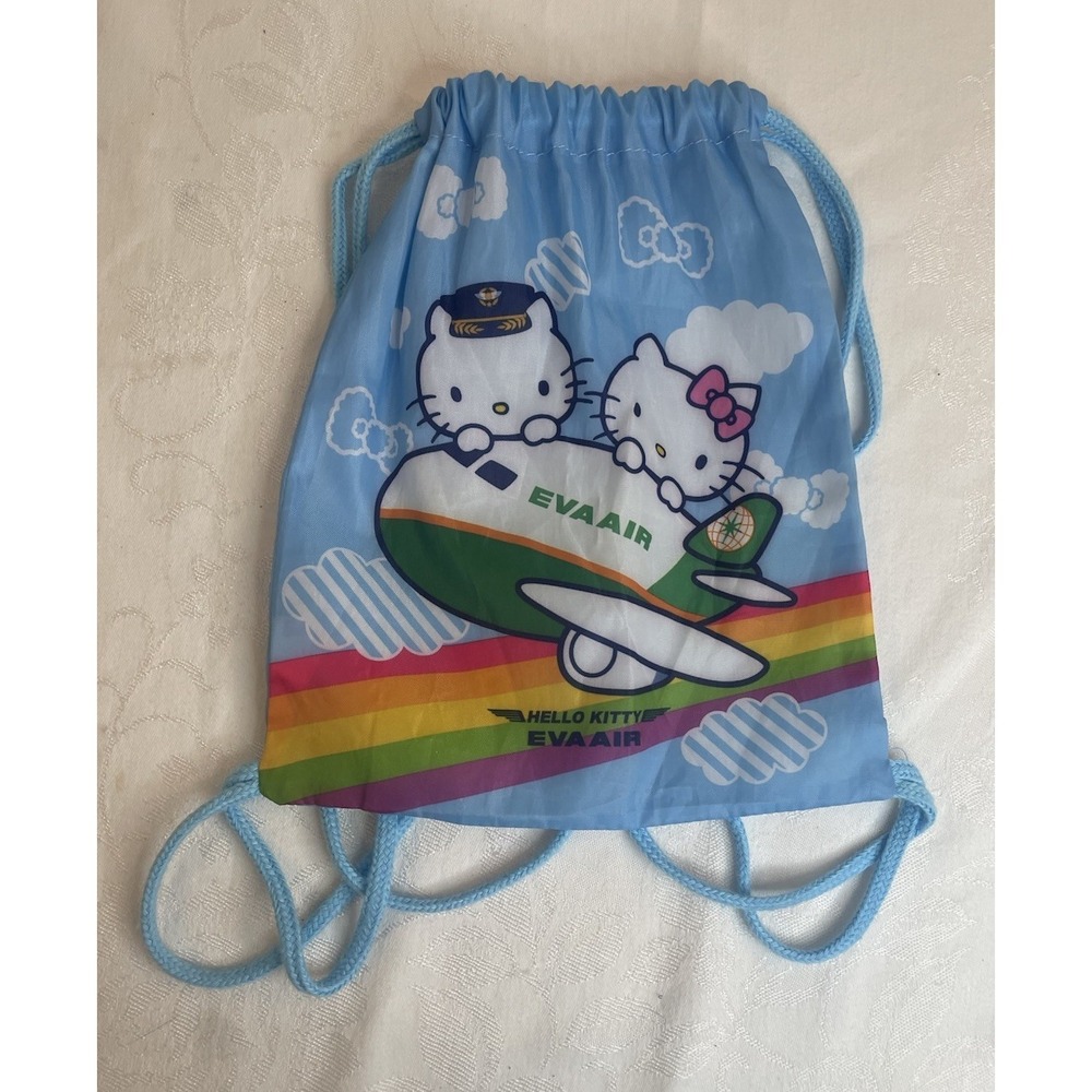 Eva Air Sanrio Hello Kitty Kinchaku Bag Drawstring Backpack 11x8.5"